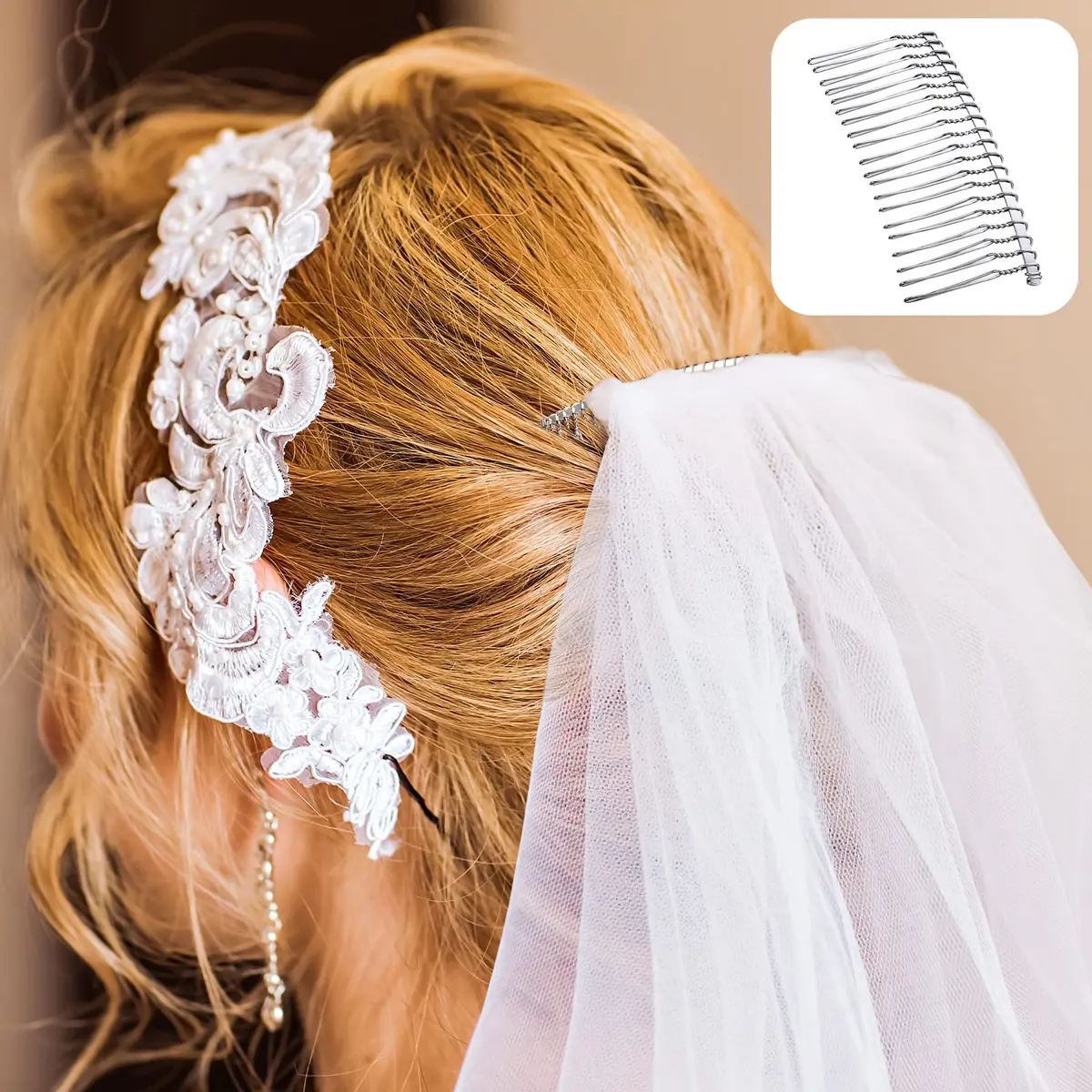 Hicarer Metal Hair Comb for Veil, 5 Pcs, White | 20 Teeth, Rust-Resistant, Secure Hold - view 4