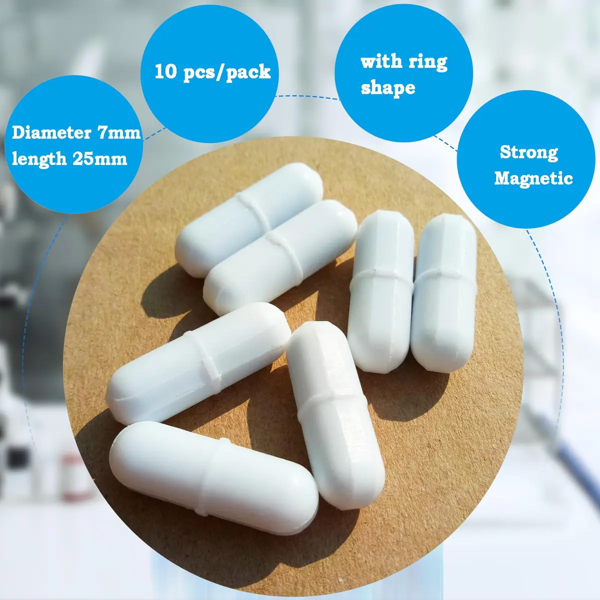 BBTCTY Magnetic Stirrer Stir Bar PTFE 7mm x 25mm | Inert, High Temp Resistance, 10PCS - view 2