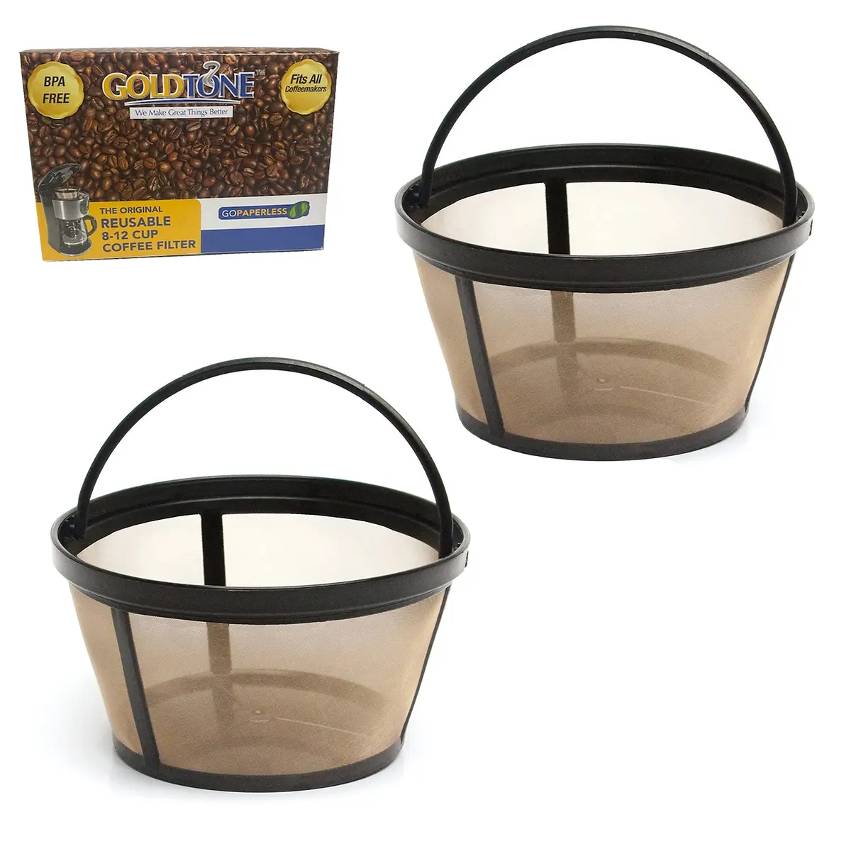 GoldTone Reusable 8-12 Cup Basket Coffee Filter in Gold/Black | BPA Free, Washable & Reusable (8-12 Cup) - main product image