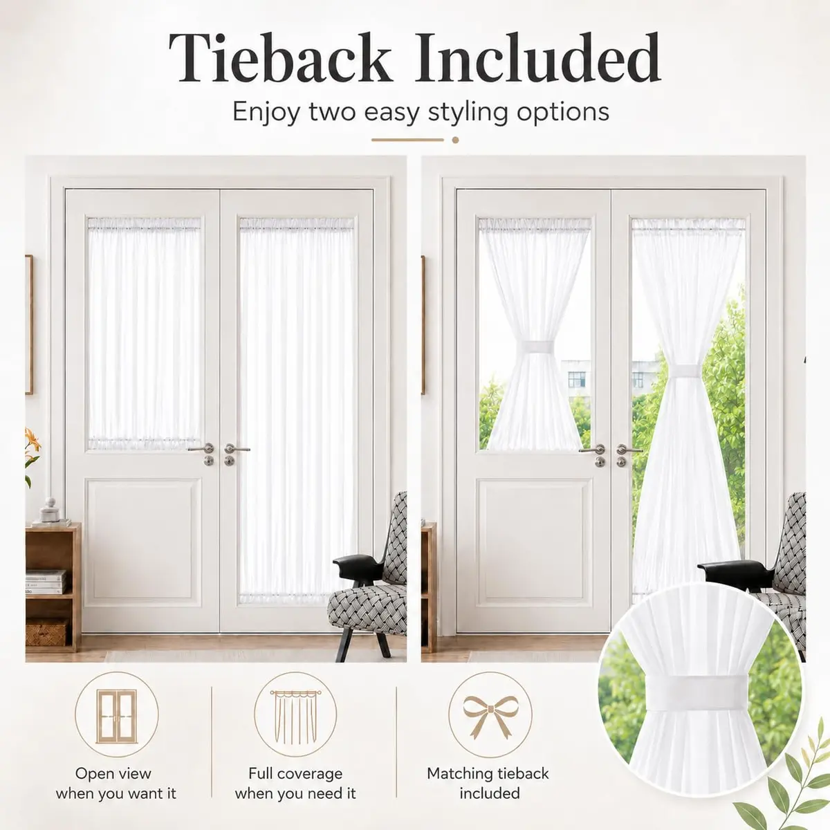 Aquazolax Sheer Door Curtains Light Filtering 25" x 40" | Elegant Privacy Sheer Voile Panel - view 6