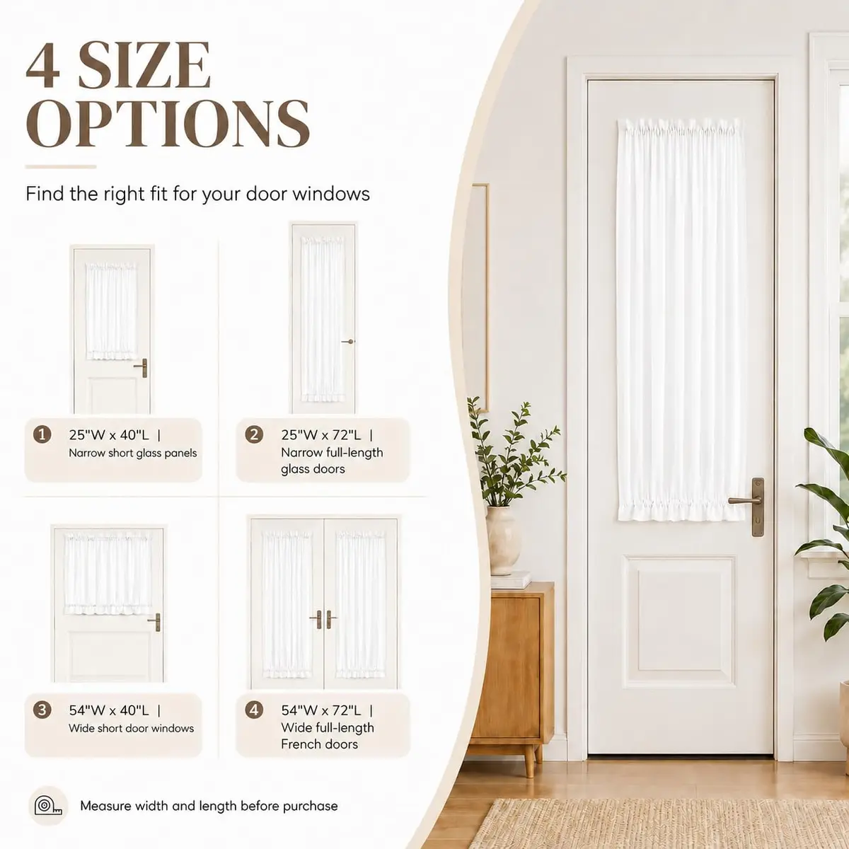 Aquazolax Sheer Door Curtains Light Filtering 25" x 40" | Elegant Privacy Sheer Voile Panel - view 7