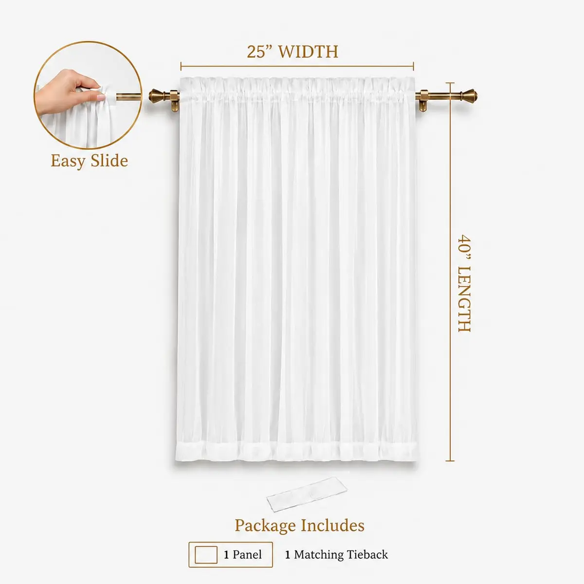 Aquazolax Sheer Door Curtains Light Filtering 25" x 40" | Elegant Privacy Sheer Voile Panel - view 2
