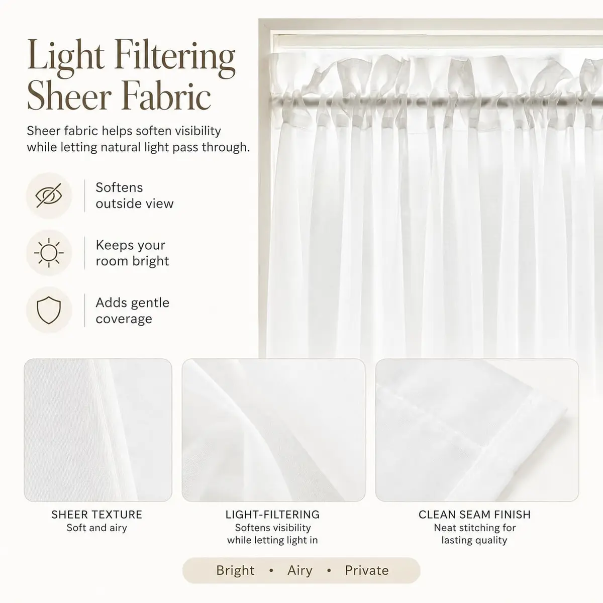 Aquazolax French Door Sheer Curtains Set of 2 | Light Filtering, Elegant & Durable (54x72 Inch) - view 5