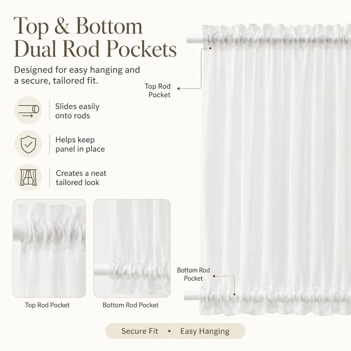 Aquazolax French Door Sheer Curtains Set of 2 | Light Filtering, Elegant & Durable (54x72 Inch) - view 6