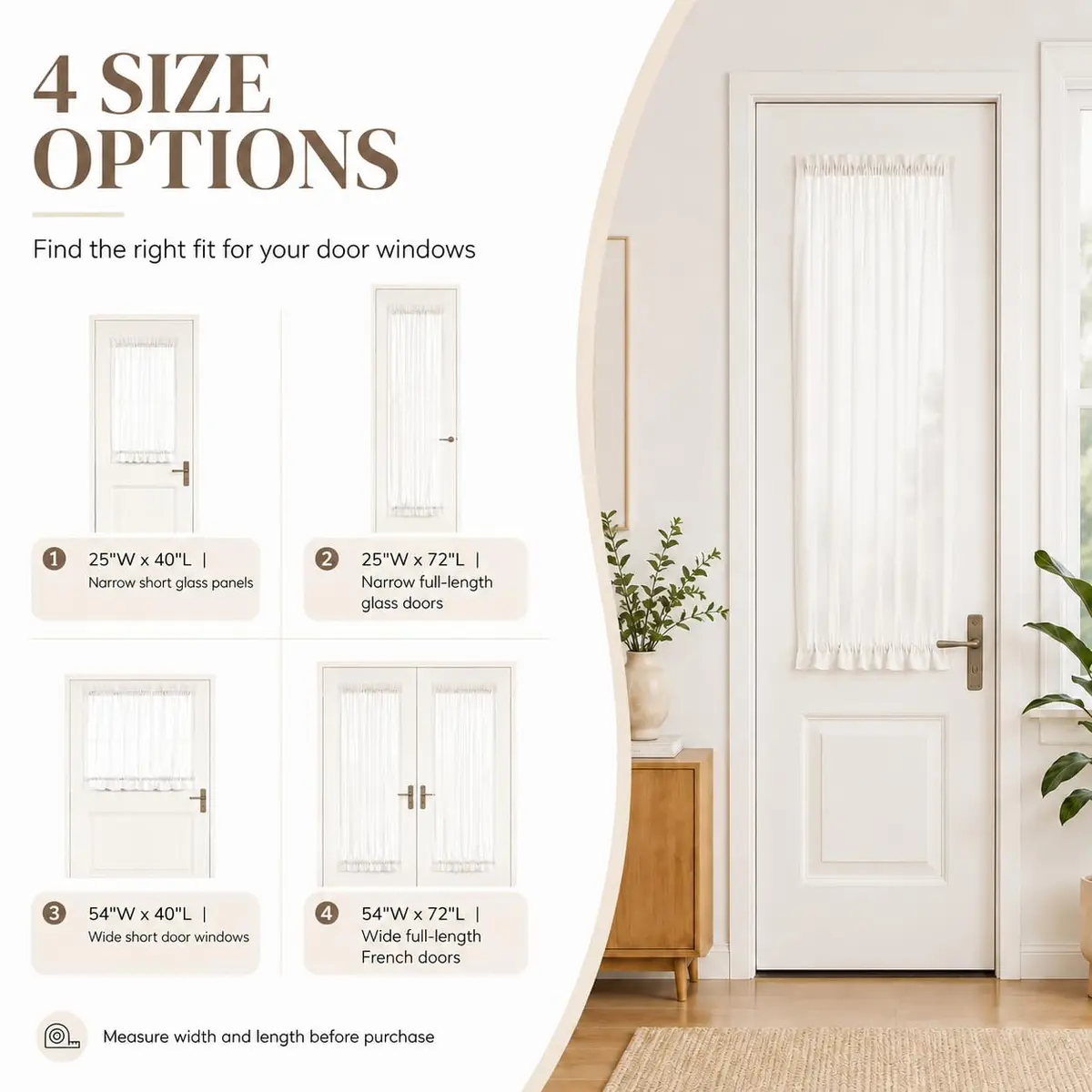 Aquazolax French Door Sheer Curtains Set of 2 | Light Filtering, Elegant & Durable (54x72 Inch) - view 7