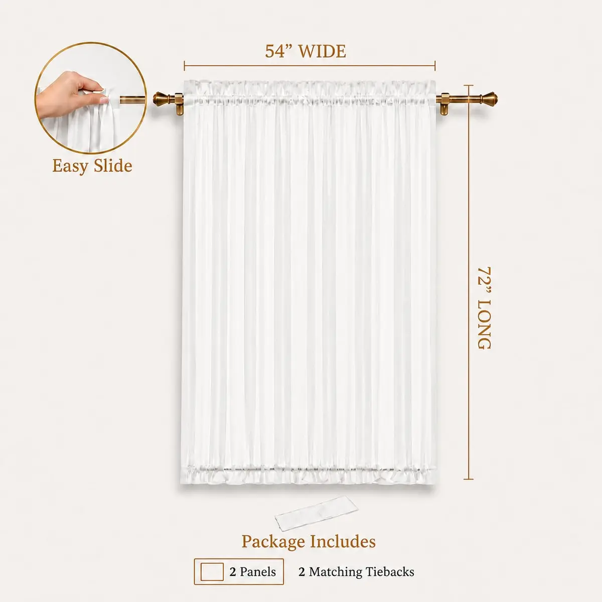 Aquazolax French Door Sheer Curtains Set of 2 | Light Filtering, Elegant & Durable (54x72 Inch) - view 2