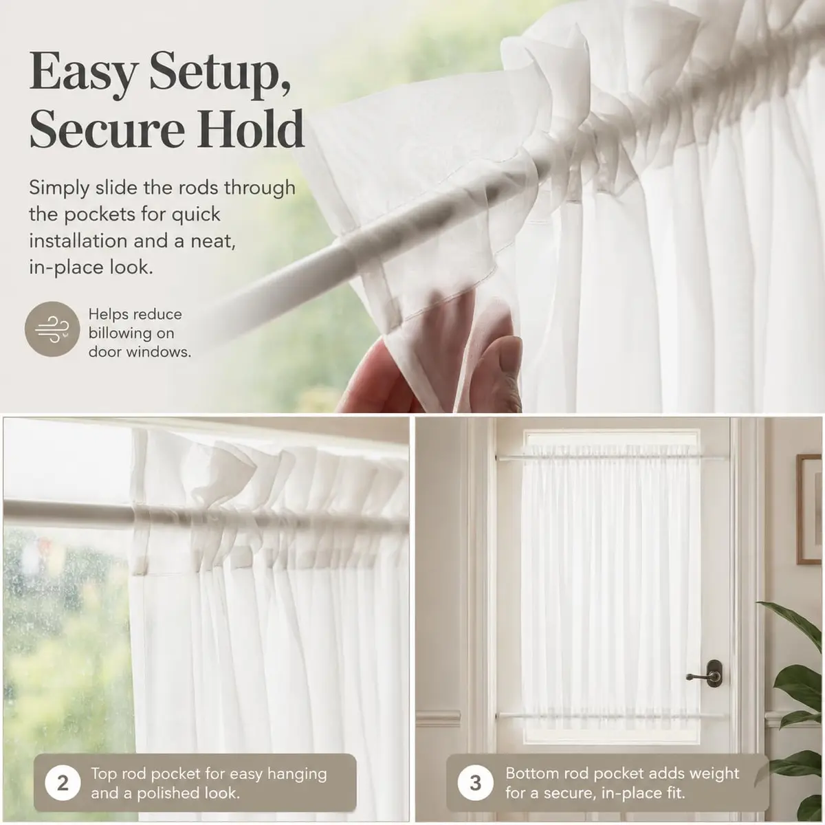 Aquazolax French Door Sheer Curtains Set of 2 | Light Filtering, Elegant & Durable (54x72 Inch) - view 4