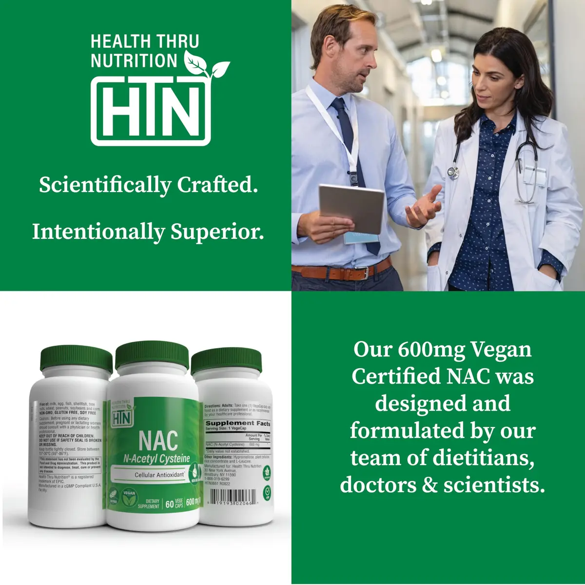 Health Thru Nutrition NAC N-Acetyl-Cysteine 600mg | Vegan, Gluten & Soy Free, 60 Capsules - view 5