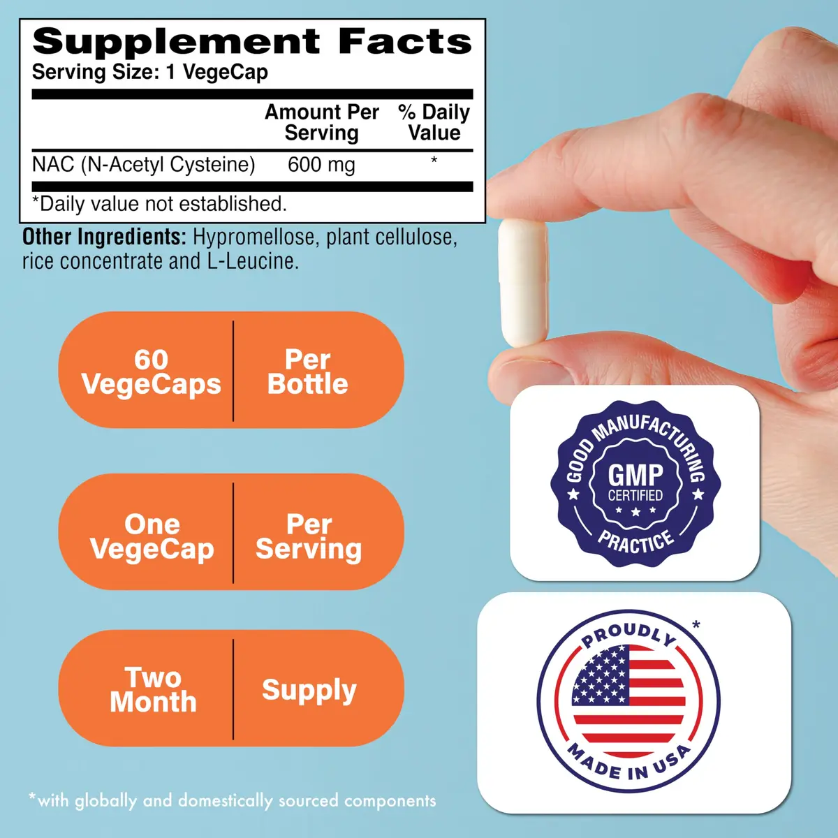 Health Thru Nutrition NAC N-Acetyl-Cysteine 600mg | Vegan, Gluten & Soy Free, 60 Capsules - view 2