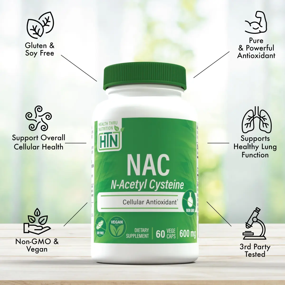 Health Thru Nutrition NAC N-Acetyl-Cysteine 600mg | Vegan, Gluten & Soy Free, 60 Capsules - view 4