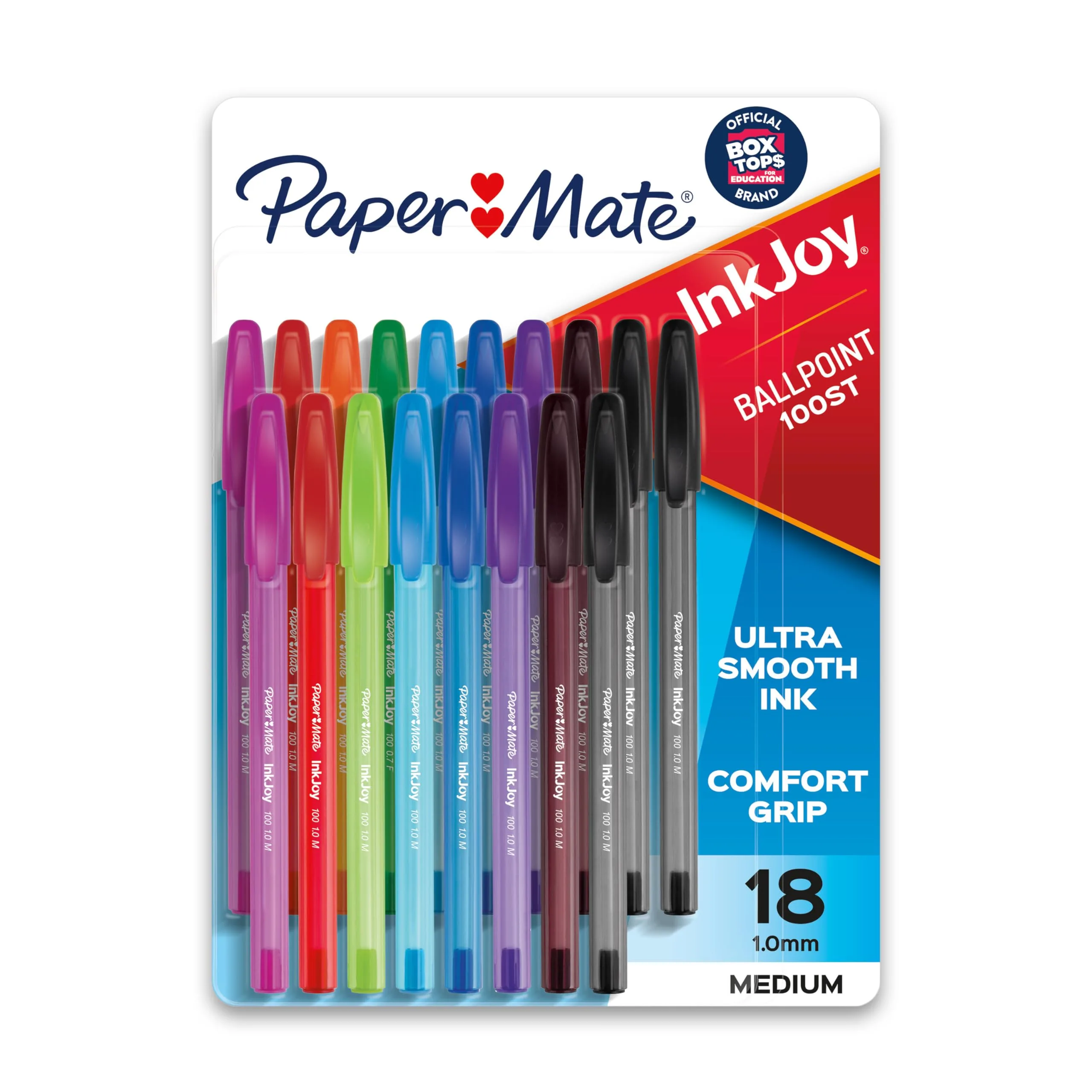 Paper Mate InkJoy 100ST Ballpoint Pens, Medium Point (1.0mm), Assorted Colors, 18 Count | Smooth Ink Flow - main product image
