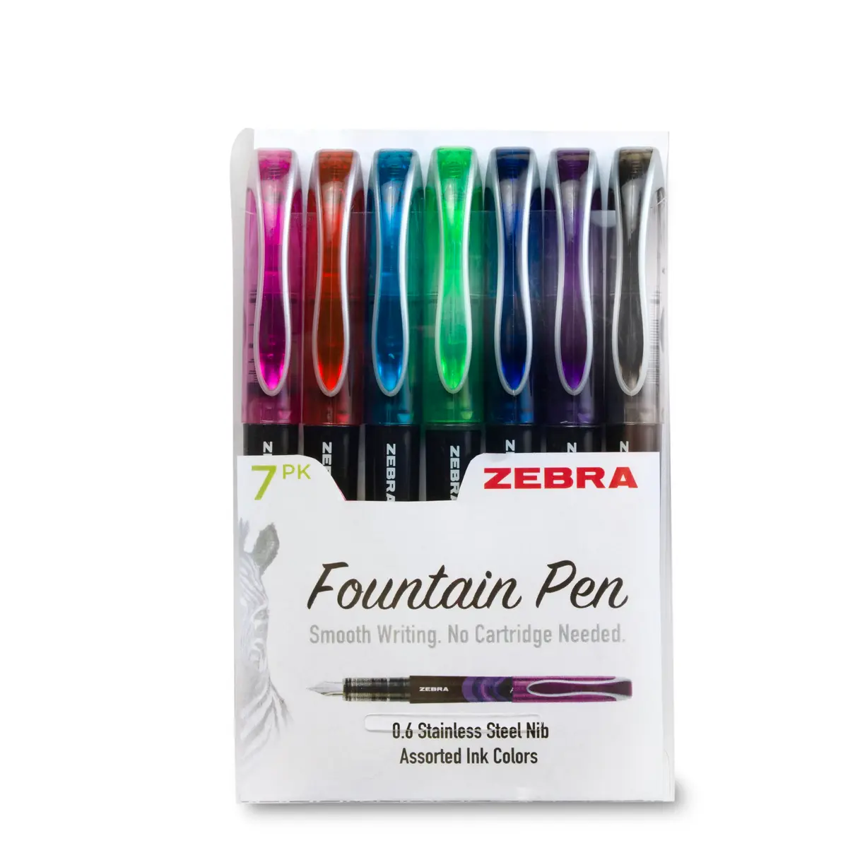 Zebra Pen Fountain Pen 7-Pack, 0.6mm Fine Point, Assorted Colors | Smooth Ink Flow for Journaling & Notes - main product image