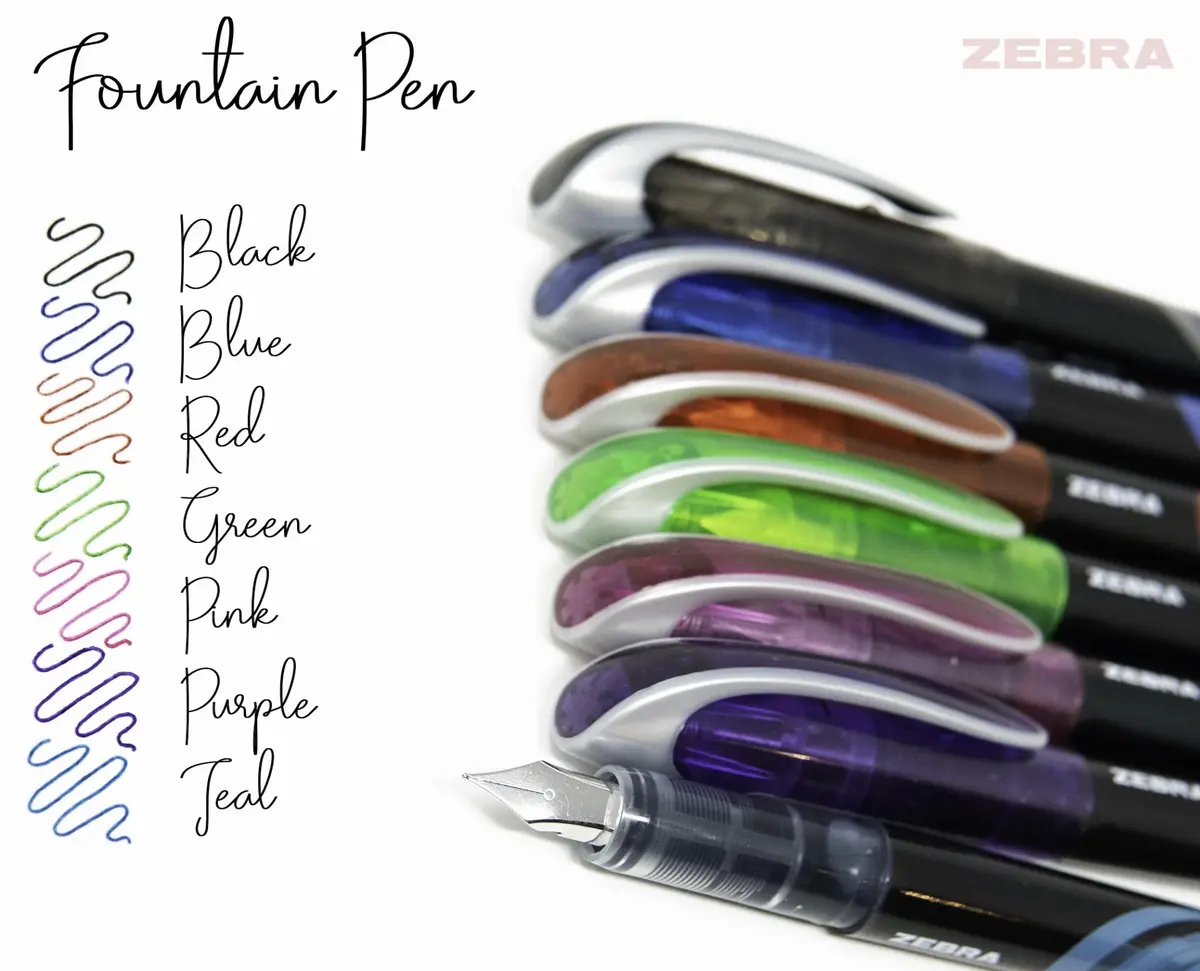 Zebra Pen Fountain Pen 7-Pack, 0.6mm Fine Point, Assorted Colors | Smooth Ink Flow for Journaling & Notes - view 6