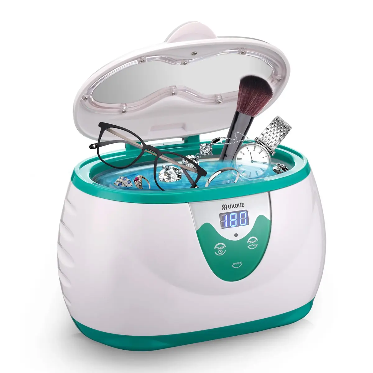 Ukoke UUC06G Ultrasonic Cleaner 600ml (20.3 fl oz) | Professional Jewelry & Eyeglass Cleaner with Digital Timer - main product image