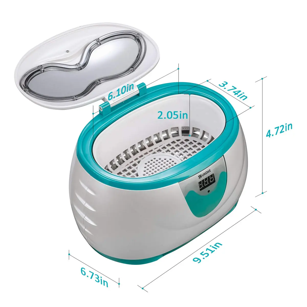 Ukoke UUC06G Ultrasonic Cleaner 600ml (20.3 fl oz) | Professional Jewelry & Eyeglass Cleaner with Digital Timer - view 4