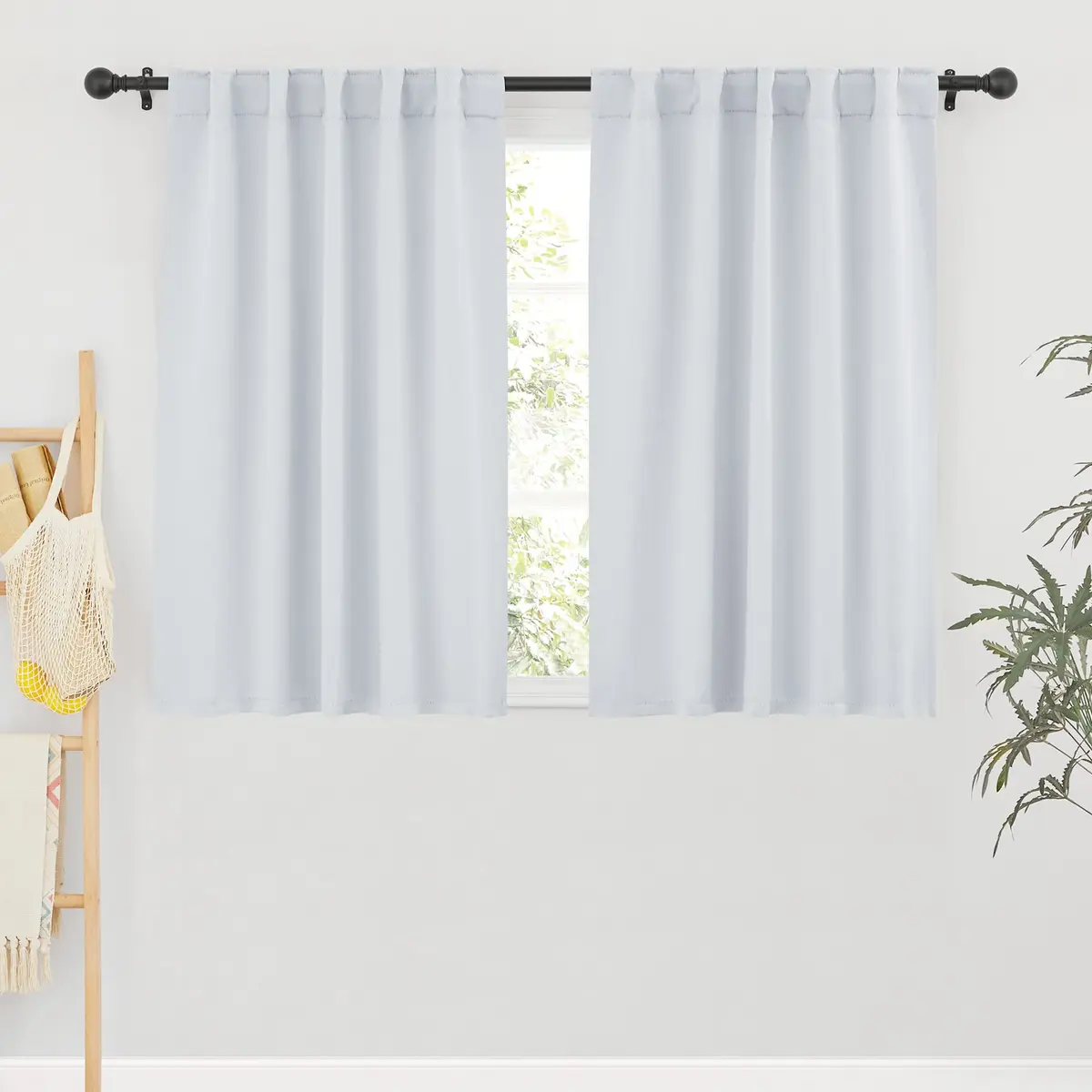 RYB HOME Short Blackout Curtains for Kitchen & Bathroom | 2 Panels, 42" W x 45" L, Greyish White - main product image