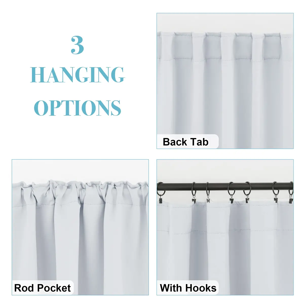 RYB HOME Short Blackout Curtains for Kitchen & Bathroom | 2 Panels, 42" W x 45" L, Greyish White - view 5