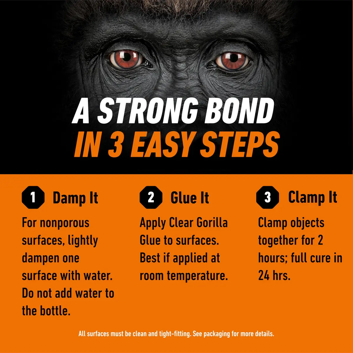 Gorilla Clear Glue, All Purpose, Polyurethane, 3.75 oz Bottle | Crystal Clear, Water-Resistant Bond (70-120 chars) - view 7