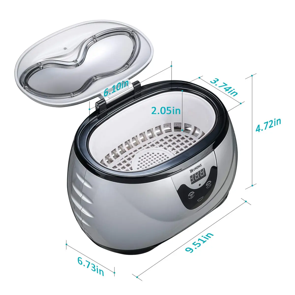 Ukoke UUC06S Ultrasonic Cleaner 600ml (0.6L) | Professional Jewelry, Eyeglass, Watch Sonic Cleaner - view 3