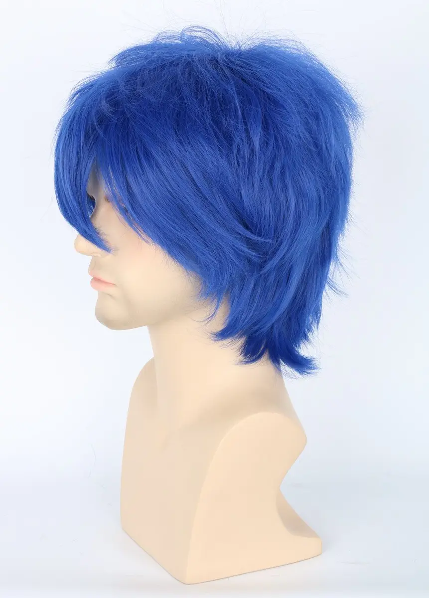 Topcosplay Anime Cosplay Wig Short Blue Layered Fluffy | Unisex Halloween Costume Accessory - view 4
