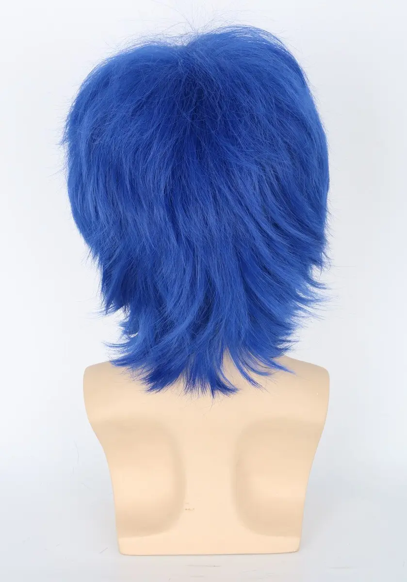 Topcosplay Anime Cosplay Wig Short Blue Layered Fluffy | Unisex Halloween Costume Accessory - view 5