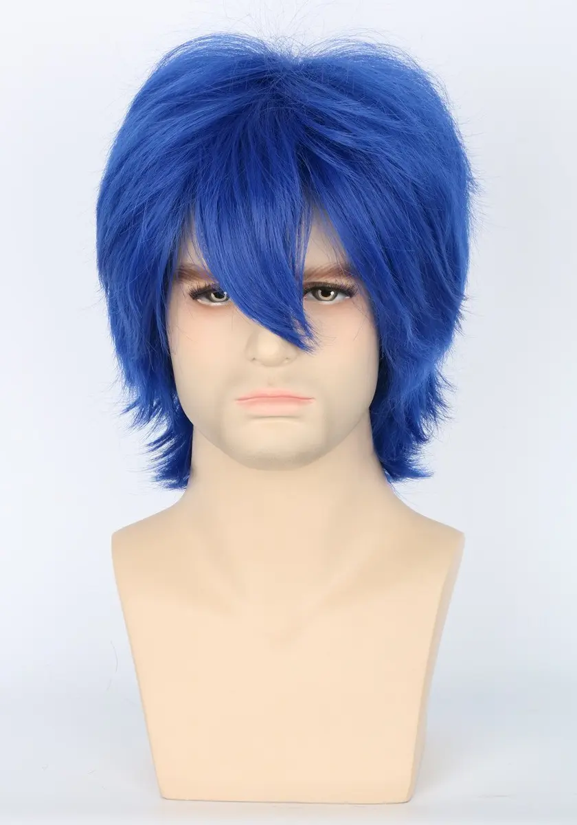 Topcosplay Anime Cosplay Wig Short Blue Layered Fluffy | Unisex Halloween Costume Accessory - view 2