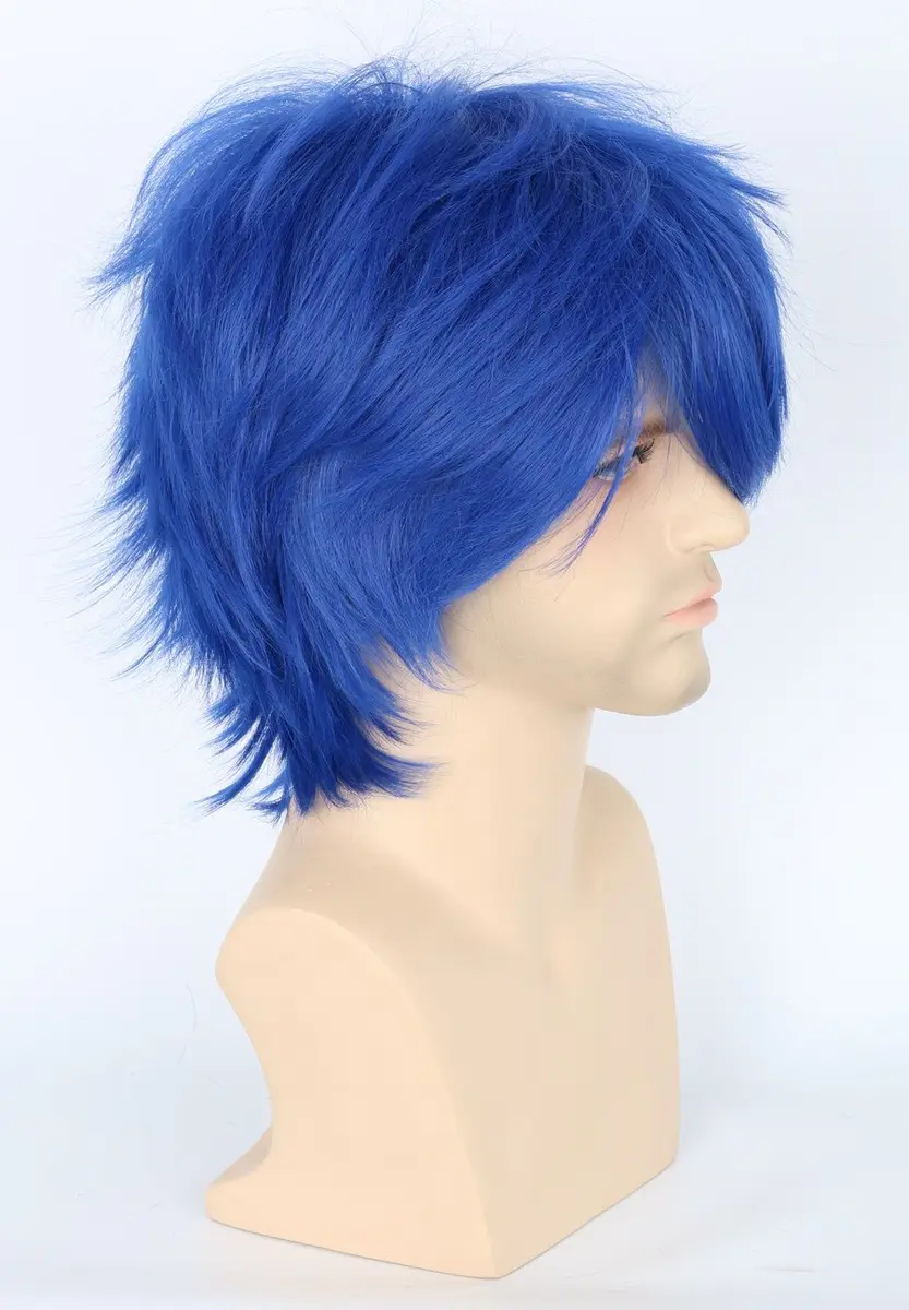 Topcosplay Anime Cosplay Wig Short Blue Layered Fluffy | Unisex Halloween Costume Accessory - view 3