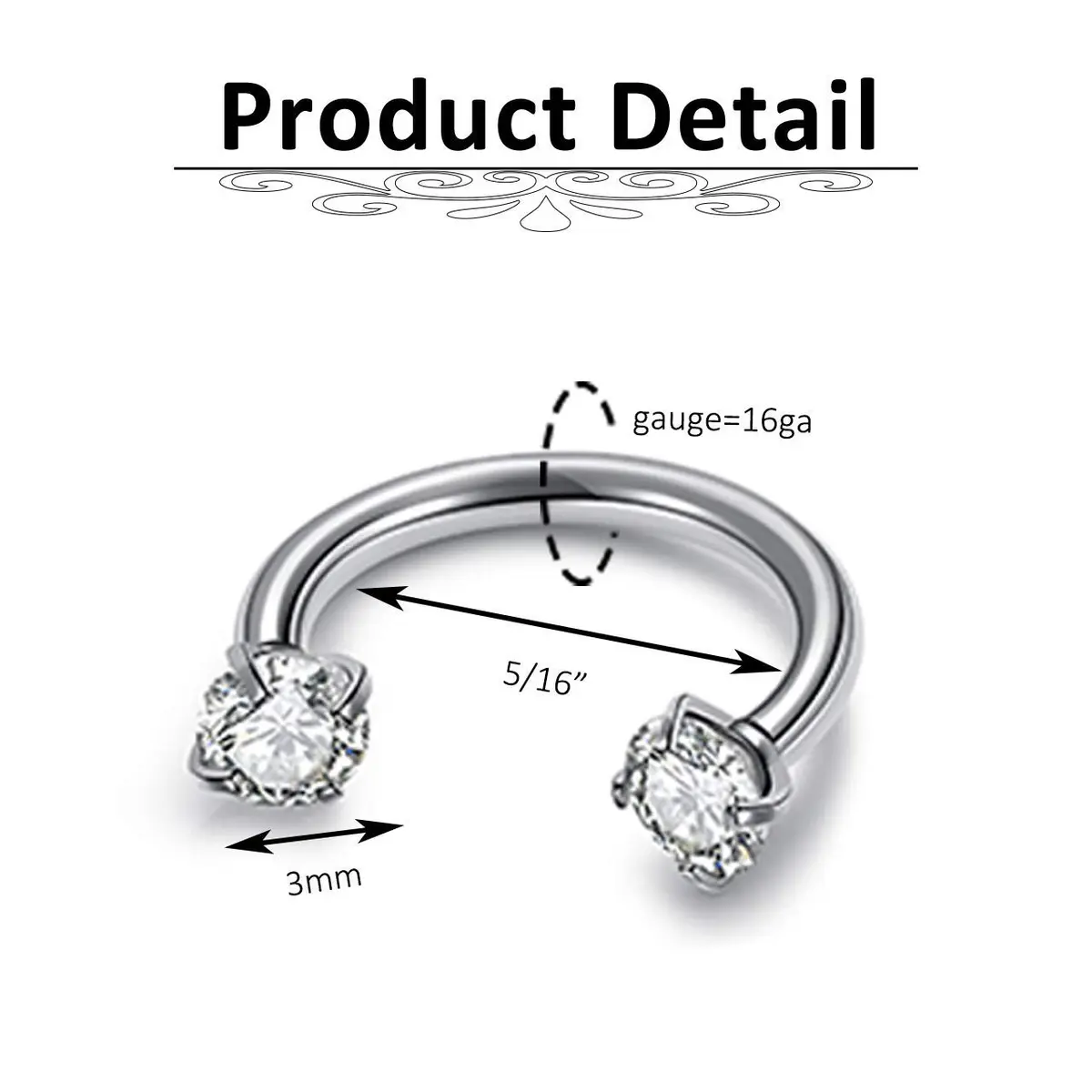Jovivi 16G Horseshoe Nose Hoop Rings | Hypoallergenic Stainless Steel, 8mm Inner Diameter - view 2