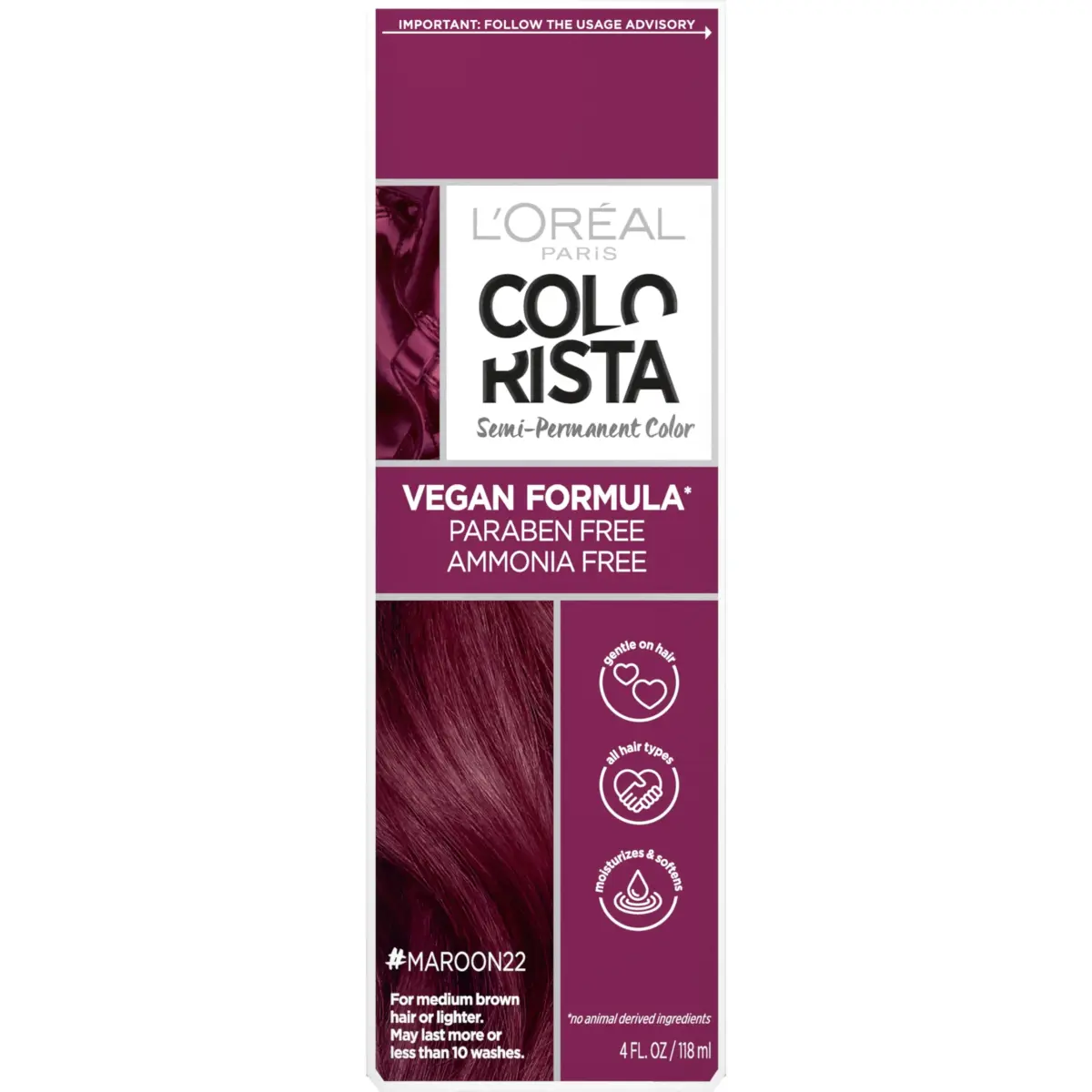 L'Oreal Paris Colorista Semi Permanent Hair Color for Brunettes - Maroon - main product image