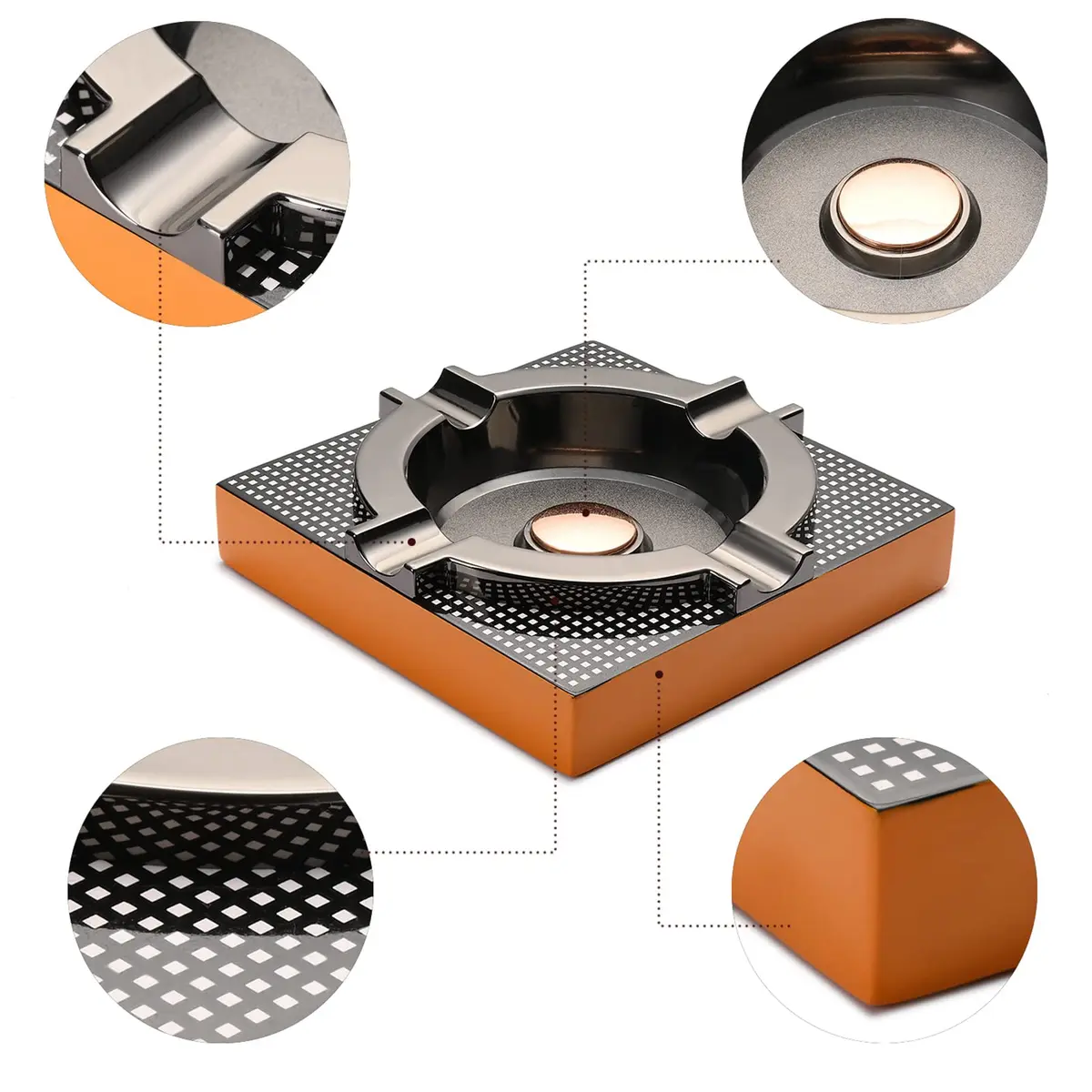 OILP Cigar Ashtray Metal Outdoor Cigar Cigarette Ashtray for Outside Patio/Home Decor Modern Table Cigar Ashtrays,Cigar Ash tray Accessories Gifts for Men-(Square,Alloy) - view 4