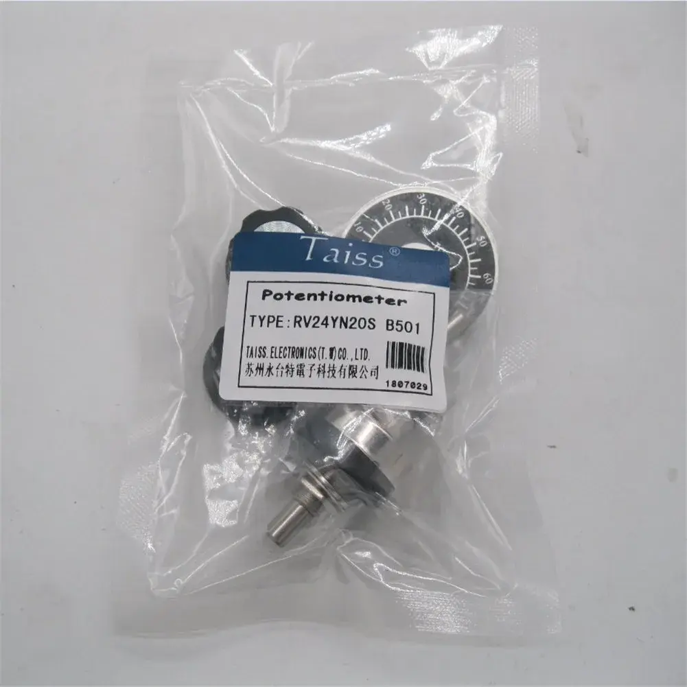 Taiss RV24YN20S Potentiometer 500 ohm Single Turn Carbon Film Rotary Taper Potentiometer with Knob and Dial (2-Pack, 6mm Shaft) - view 7