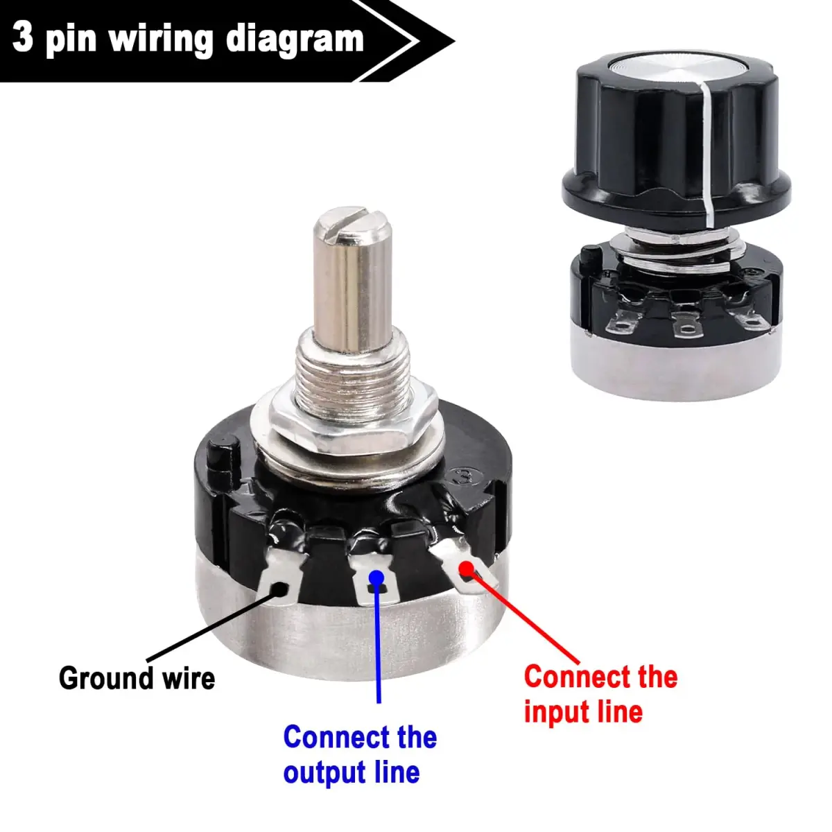 Taiss RV24YN20S Potentiometer 500 ohm Single Turn Carbon Film Rotary Taper Potentiometer with Knob and Dial (2-Pack, 6mm Shaft) - view 4