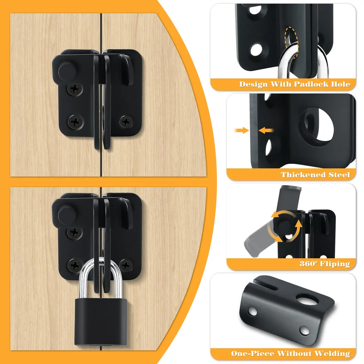 Alise Matte Black Stainless Steel Flip Latch Gate Lock, Small Size | Padlock Compatible Security - view 4