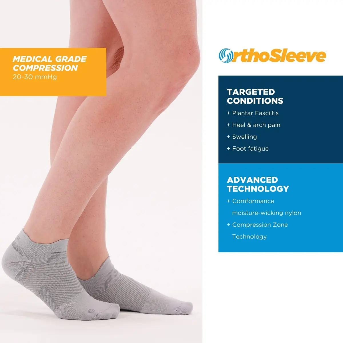 OrthoSleeve FS4 Plantar Fasciitis Compression Socks Large Black No-Show | Medical Grade Support for Foot Health - view 2
