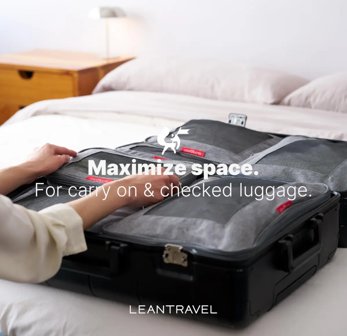 LeanTravel Premium Compression Packing Cubes for Travel - Suitcase Organizer Bags with Double Zipper & Breathable Mesh Panel - Space Saving Carry On Luggage Essentials (6-Pack, Grey) - view 7