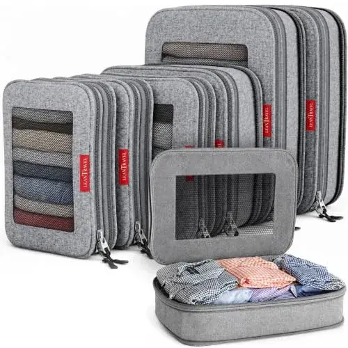 LeanTravel Premium Compression Packing Cubes for Travel - Suitcase Organizer Bags with Double Zipper & Breathable Mesh Panel - Space Saving Carry On Luggage Essentials (6-Pack, Grey) - main product image