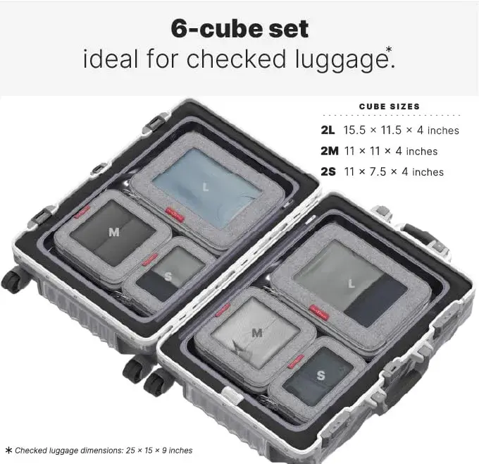 LeanTravel Premium Compression Packing Cubes for Travel - Suitcase Organizer Bags with Double Zipper & Breathable Mesh Panel - Space Saving Carry On Luggage Essentials (6-Pack, Grey) - view 2