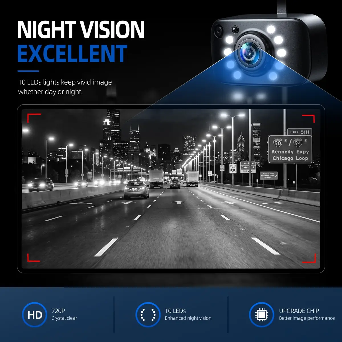 eRapta ERT01 HD Backup Camera Rear View License Plate | 720P Waterproof Night Vision - view 6