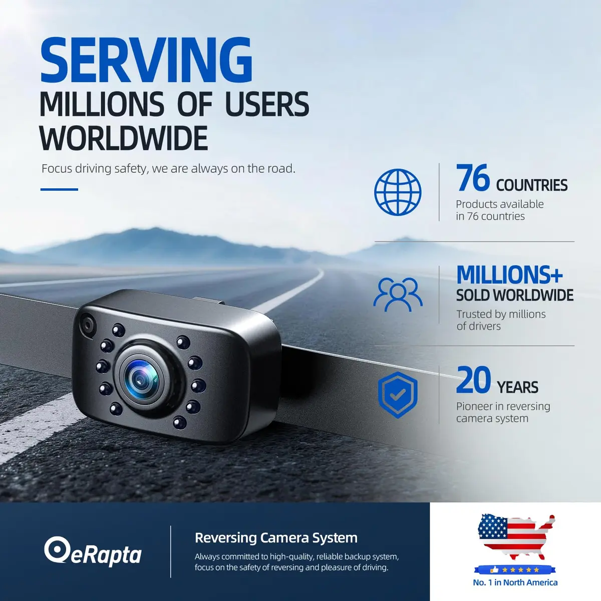 eRapta ERT01 HD Backup Camera Rear View License Plate | 720P Waterproof Night Vision - view 2