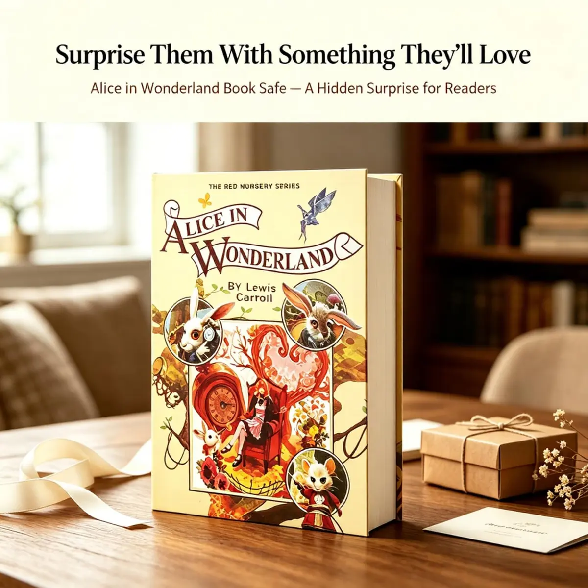 Misslanonly Alice in Wonderland Book Safe with Key Lock | Discreet Book Disguise for Valuables - view 7