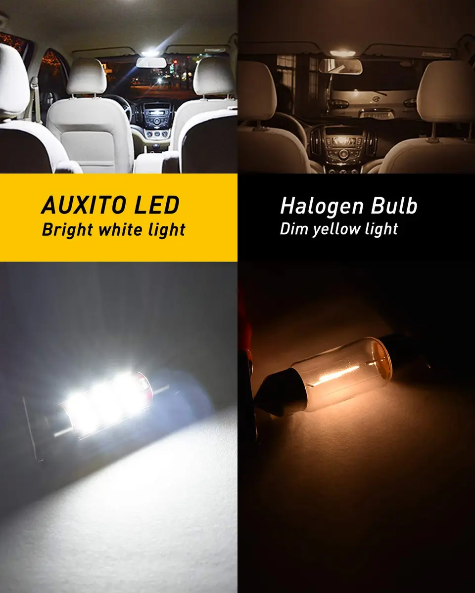 AUXITO 578 LED Bulb White 41mm 42mm 212-2 211-2 Festoon LED Bulbs 6000K | CANBUS Error-Free, 4 Pack - view 3