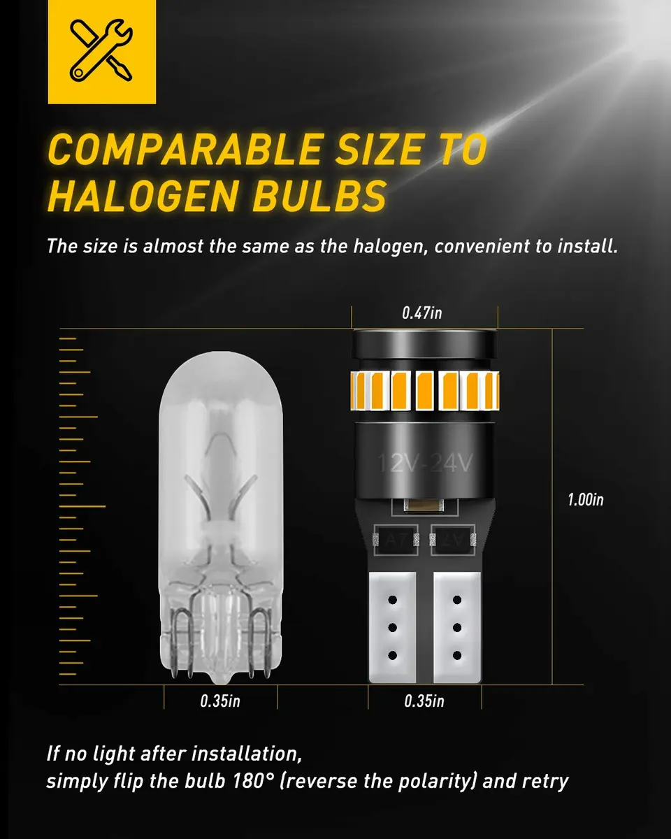 AUXITO Amber Yellow T10 LED Bulb 194 168 W5W Error Free (Pack of 10) | 240LM Super Bright for Car Marker Lights - view 7