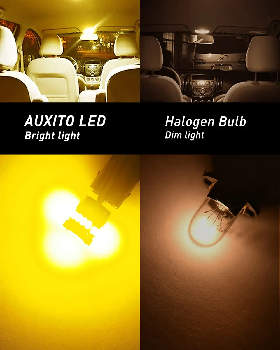 AUXITO Amber Yellow T10 LED Bulb 194 168 W5W Error Free (Pack of 10) | 240LM Super Bright for Car Marker Lights - view 4