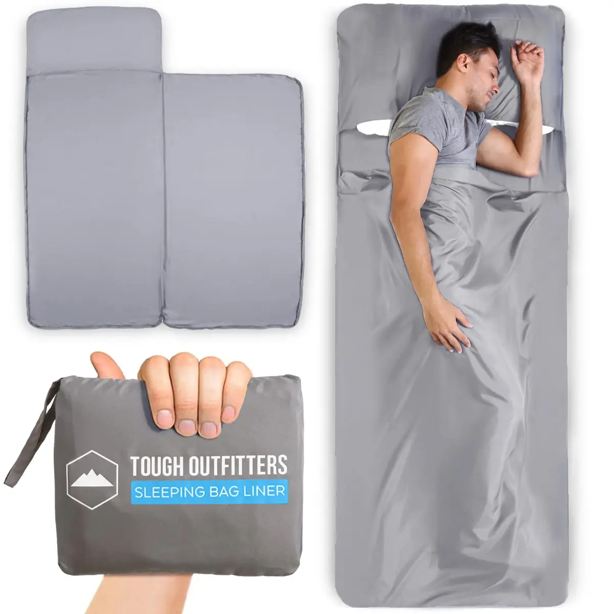 Tough Outdoors Ultralight Sleeping Bag Liner - Rectangular Travel Sheet - 219cm (85") - Gray - main product image