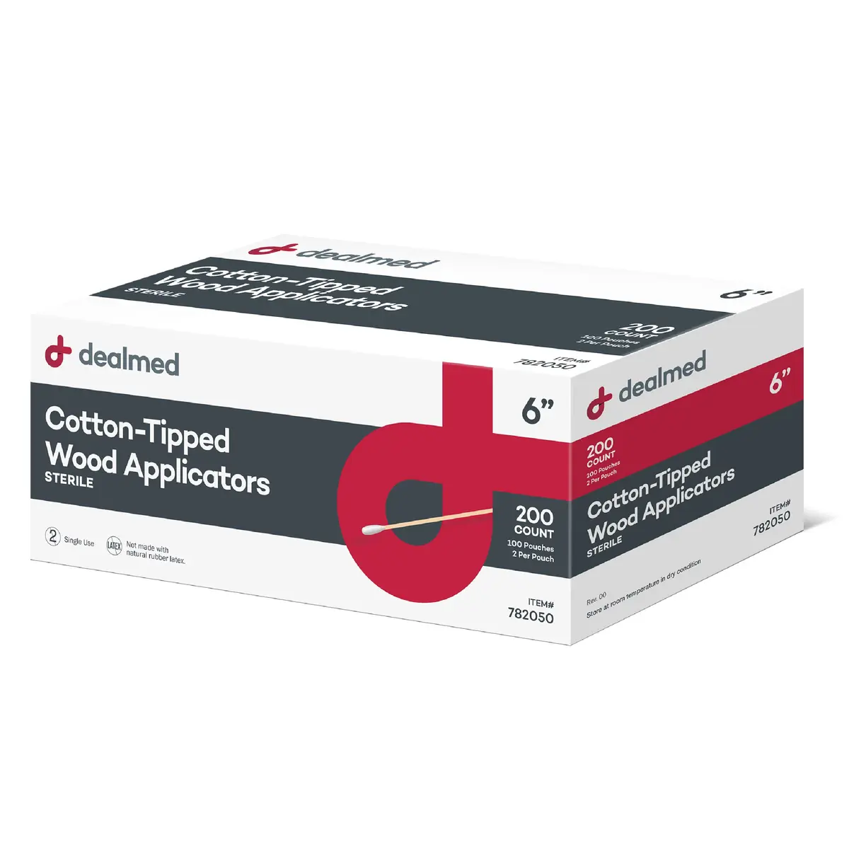 Dealmed 6 inch Sterile Cotton-Tipped Applicators - 200 Count | Medical Grade for Skin Cleaning & Medication Application - main product image