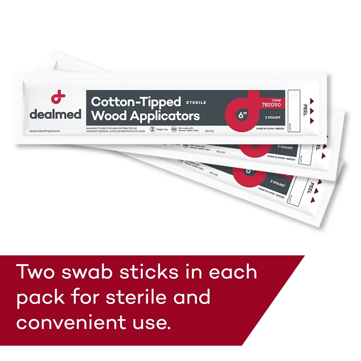 Dealmed 6 inch Sterile Cotton-Tipped Applicators - 200 Count | Medical Grade for Skin Cleaning & Medication Application - view 4
