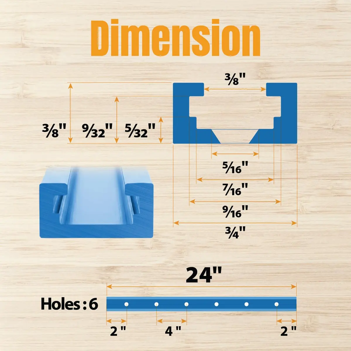 POWERTEC 71118 24 Inch Double-Cut Profile Universal T-Track with Predrilled Mounting Holes | Versatile Woodworking Accessory - view 5