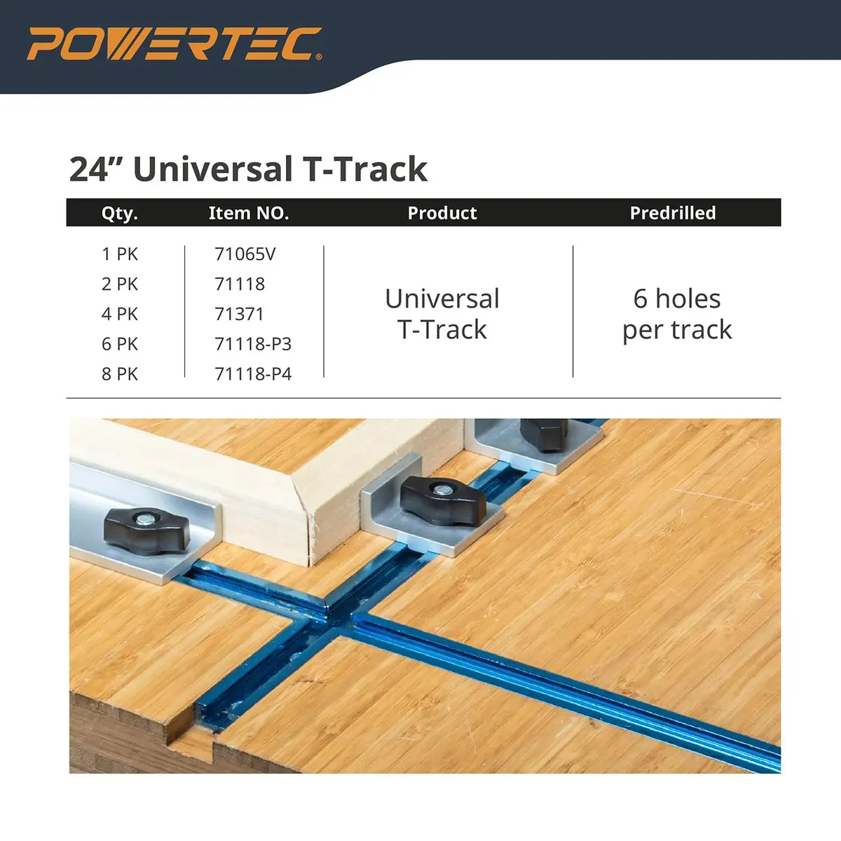 POWERTEC 71118 24 Inch Double-Cut Profile Universal T-Track with Predrilled Mounting Holes | Versatile Woodworking Accessory - view 9