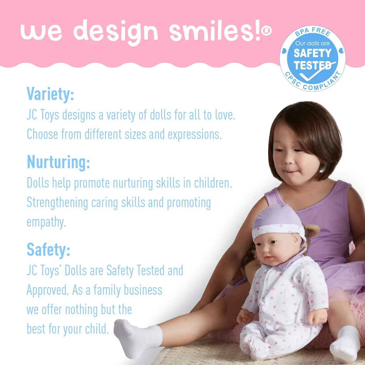 Berjusa La Baby Asian 20-inch Soft Body Doll | Washable, Removable Purple Outfit with Hat and Pacifier | For Children 2 Years + - view 4