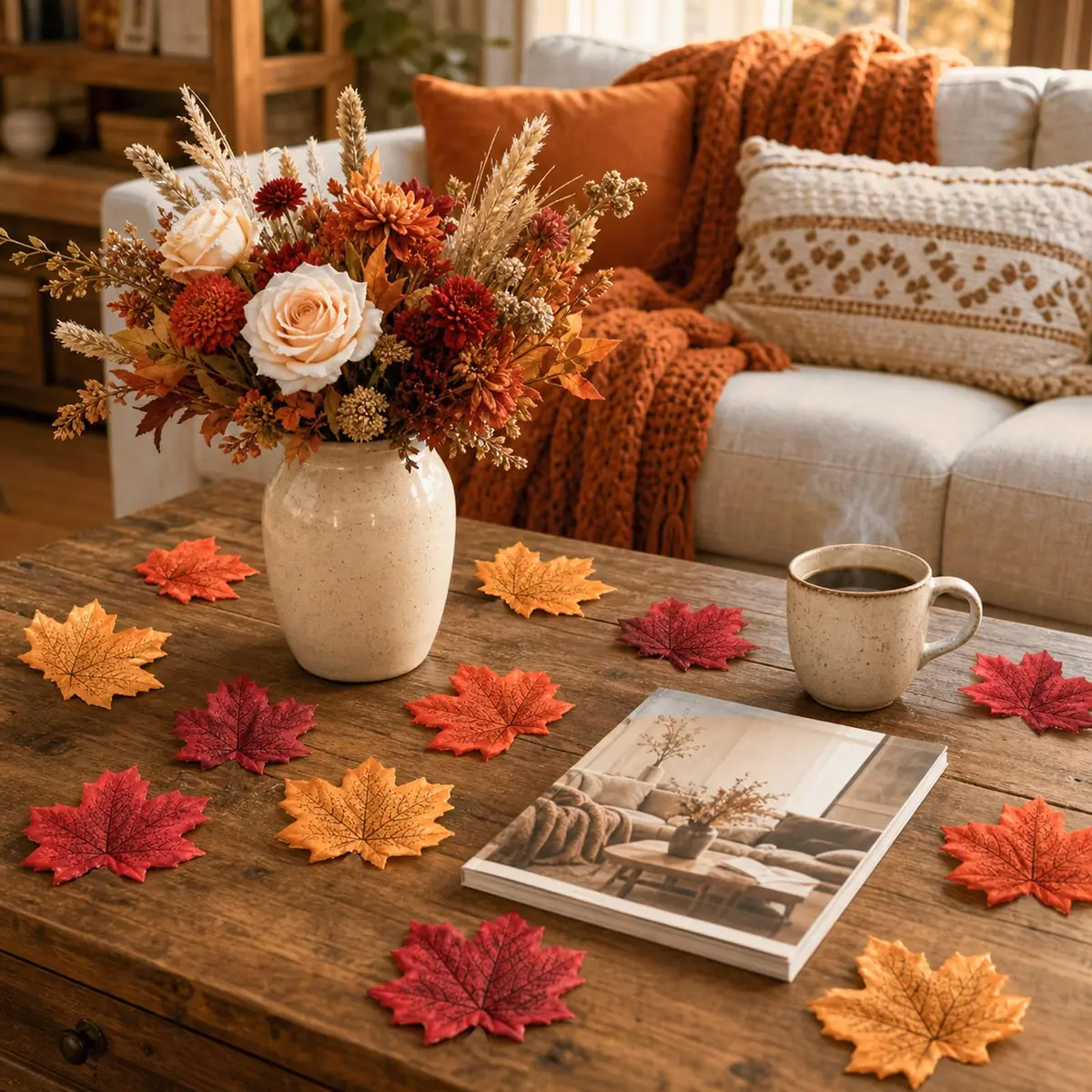 Whaline 300Pcs Fall Artificial Maple Leaves 3.35 Inch | Vivid Autumn Decor for Events & Home - view 6